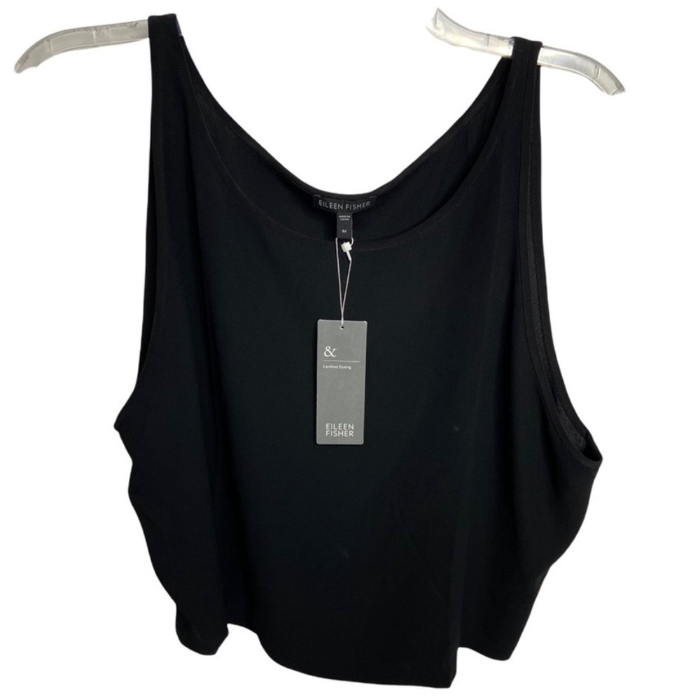 NWT Eileen Fisher Size Medium Black Silk Drop Arm Short Tank $178 S4GC